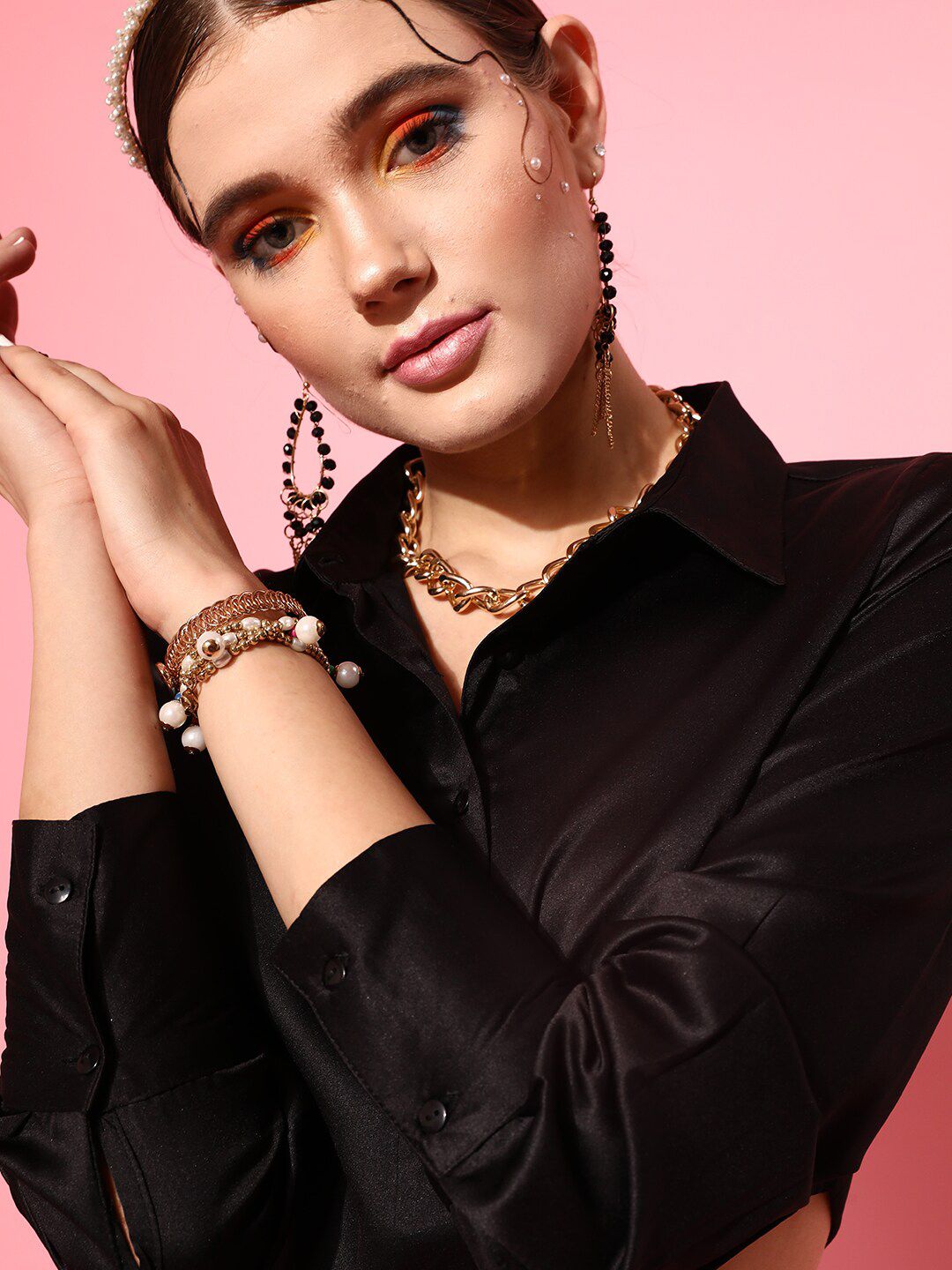 STREET 9 Black Shirt Style Crop Top