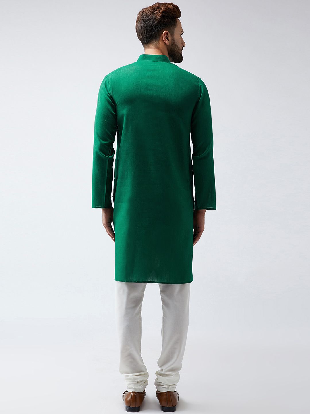 SOJANYA Men Green Solid Straight Kurta