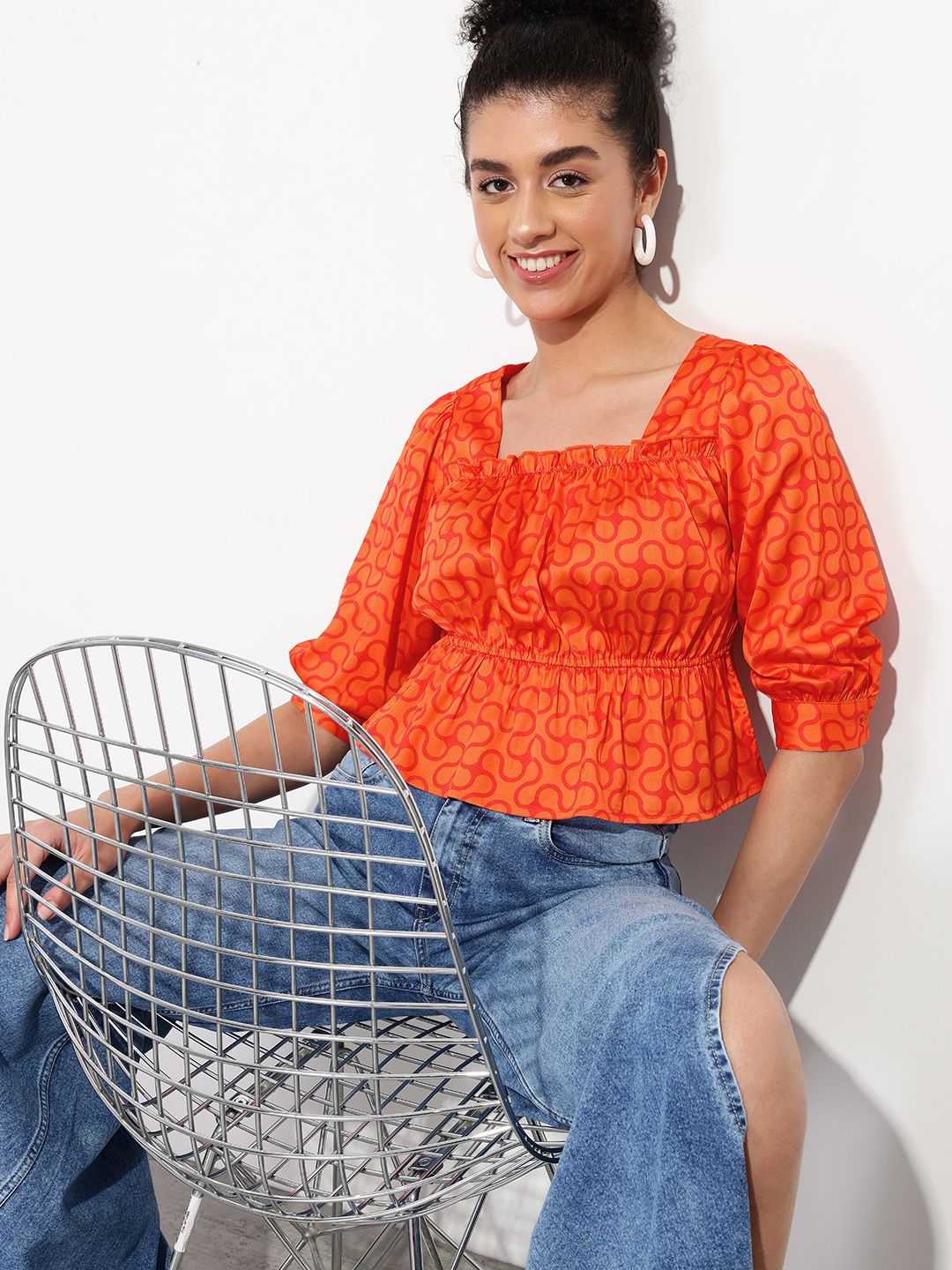 DressBerry 70's Teenage Ruffled Satin A-Line Top