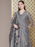 House of Pataudi Women Floral Printed Angrakha Jashn Kurta With Trousers & Dupatta