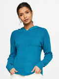 AND Women Blue Solid Hooded T-Shirt
