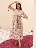 Libas Floral Printed V Neck Cotton Maxi Fit & Flare Dress