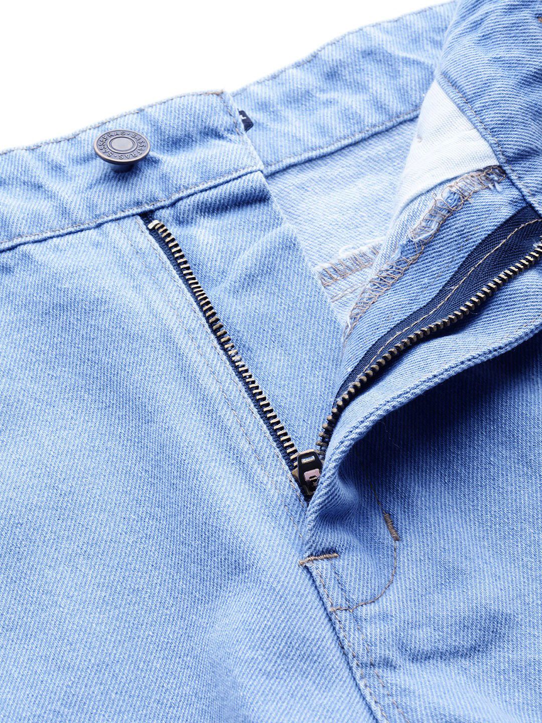 SASSAFRAS Women Blue Washed High-Rise Distressed Denim Shorts