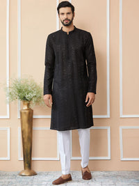 See Designs Embroidered Regular Sequinned Chanderi Silk Kurta with Pyjamas