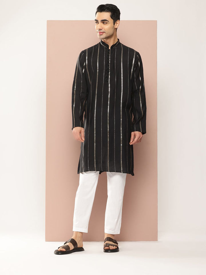 See Designs Men Embroidered Sequinned Chanderi Silk Kurta with Pyjamas