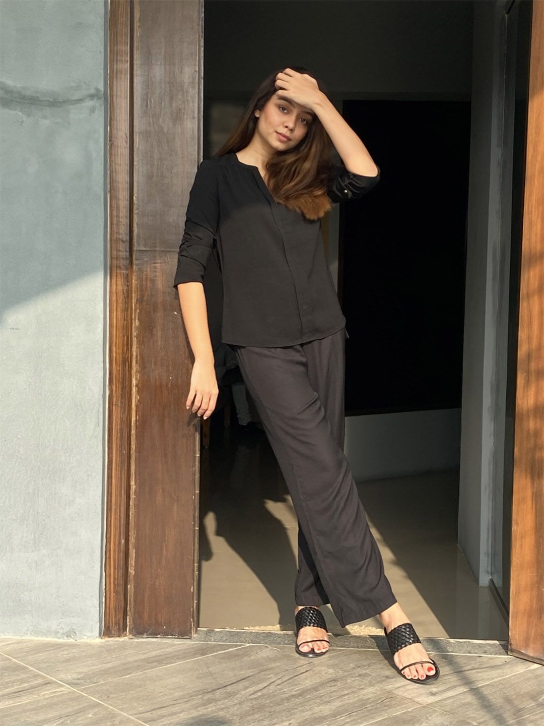 SASSAFRAS Women Black Parallel Trousers