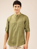 Anouk Striped Mandarin Collar Roll-Up Sleeves Short Kurta