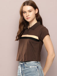 DILLINGER Striped Polo Collar Crop Pure Cotton T-shirt