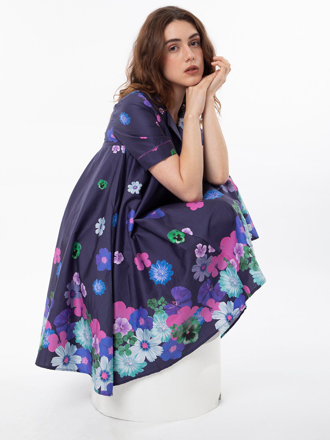 RAREISM Pure Cotton Circular Flare Floral Brunch Dress