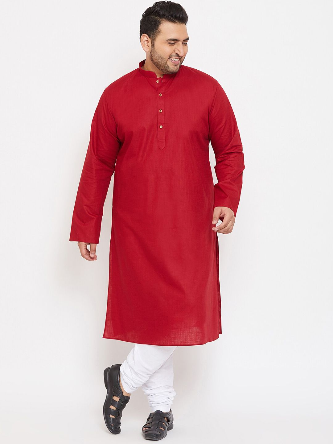 VASTRAMAY Men Plus Size Mandarin Sleeve Kurta