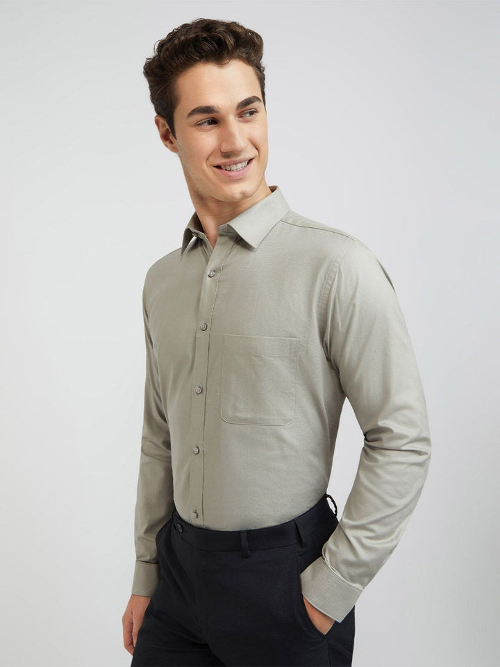 Raymond Self Design Textured Slim Fit Pure Cotton Formal Shirt