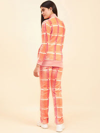 Sweet Dreams Women Peach-Coloured Checked Mock Collar Tracksuit