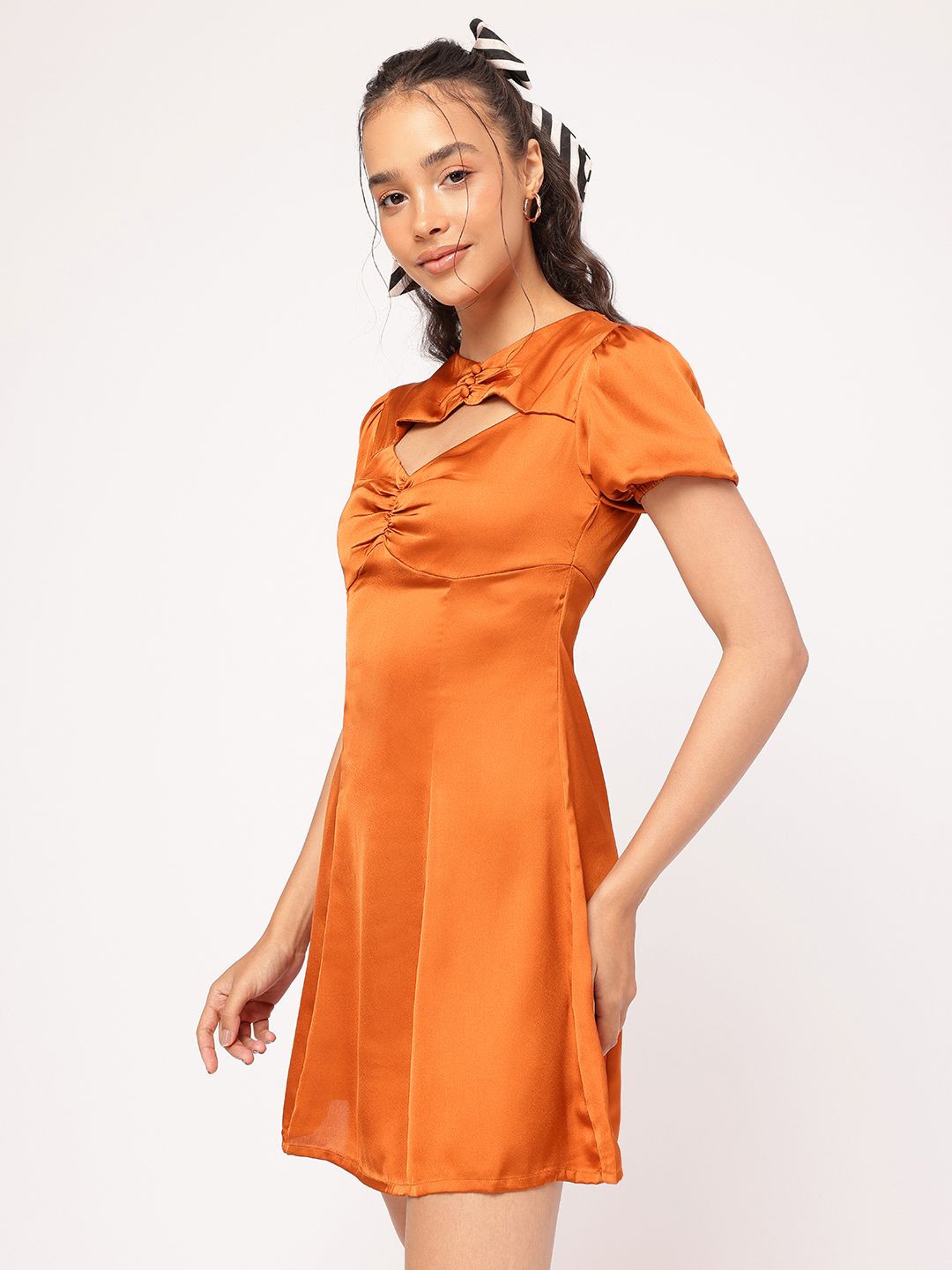 DressBerry Midnight Cleopatra Cut Out Detailed Ruched Satin Dress