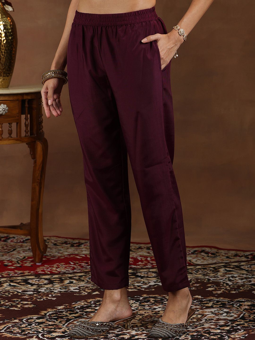 Libas Floral Yoke Design Pleated Sequinned A-Line Kurta With Trouser & Dupatta