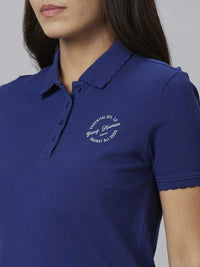 Being Human Women Blue Polo Collar Slim Fit T-shirt