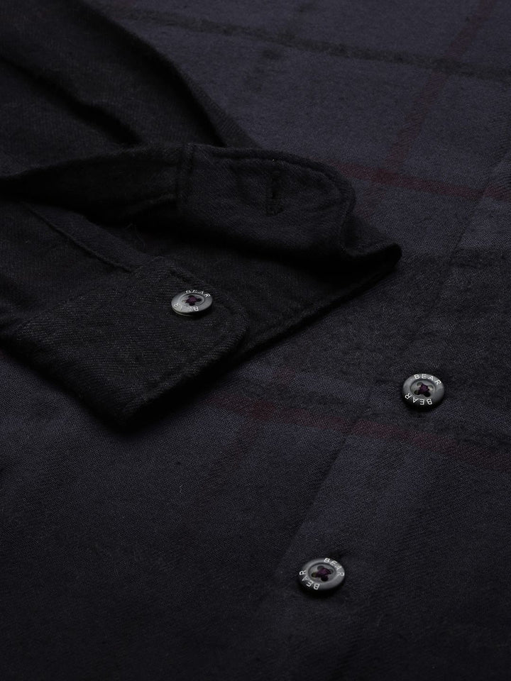 THE BEAR HOUSE Ardor Edition Men Navy Blue Cotton Slim Fit Windowpane Checked Casual Shirt