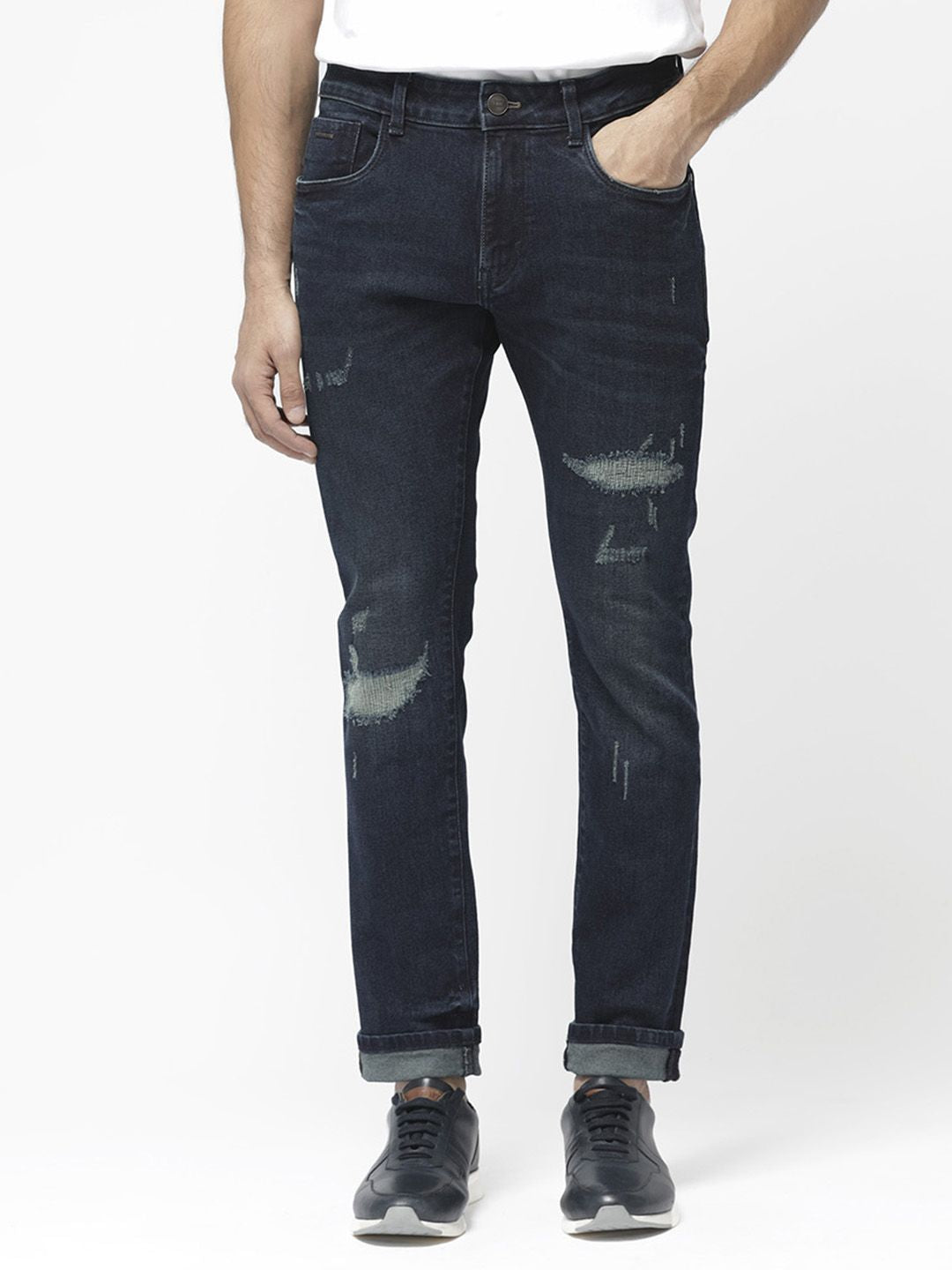 RARE RABBIT Men Erie Slim Fit Mid-Rise Ed Cotton Jeans