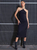 SASSAFRAS Black Halter Neck Bodycon Midi Dress