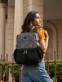 ZOUK Women Floral Printed Vegan Leather Backpack With Compression Straps-Up to 16 inch