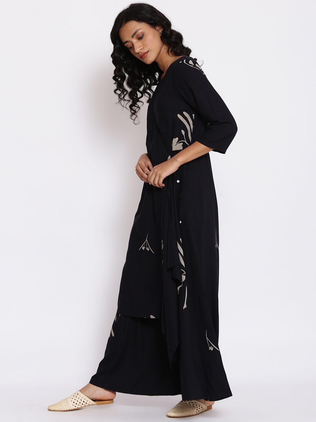 W Black & Off-White Printed Ethnic Layered Basic Jumpsuit