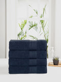 MYTRIDENT Set of 4 Navy Blue 500 GSM Striped Pure Cotton Face Towels
