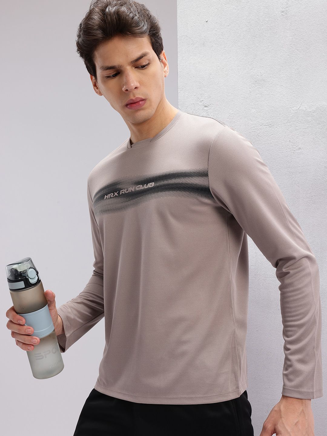 HRX by Hrithik Roshan Men Brand Logo Striped Rapid-Dry Running T-shirt