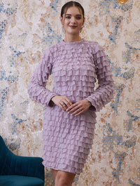 Athena Purple Above Knee Length Ruffled Straight Skirt