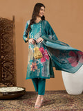 KALINI Floral Printed Thread Work Straight Kurta With Trousers & Dupatta