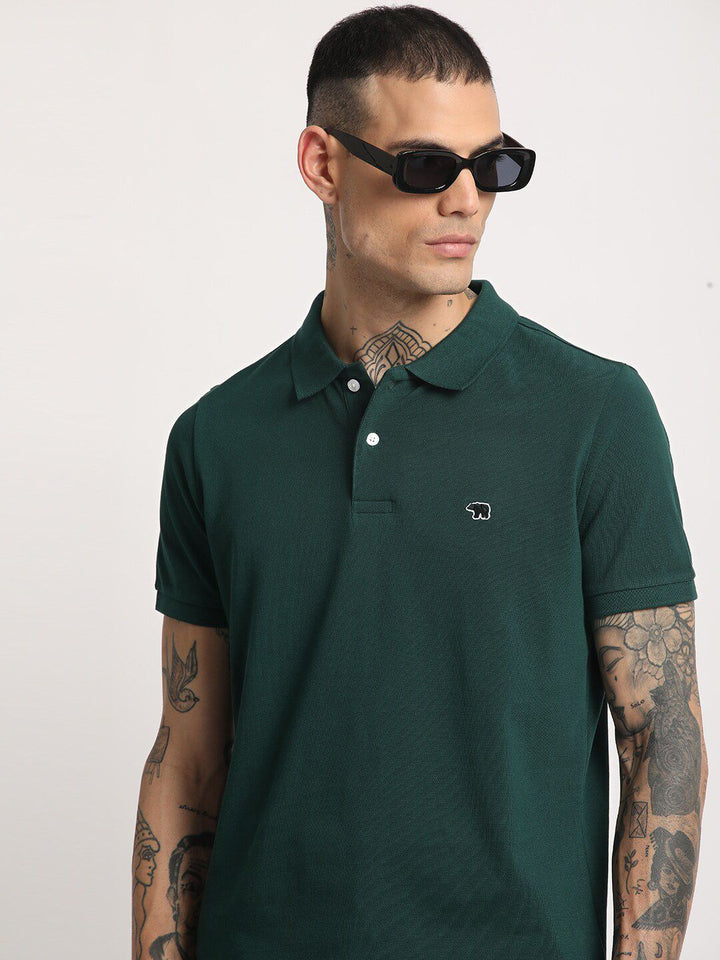 THE BEAR HOUSE Men Solid Regular Fit Pure Cotton Polo Collar T-Shirts