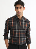 RARE RABBIT Men Keller Checked Slim Fit Spread Collar Cotton Shirt