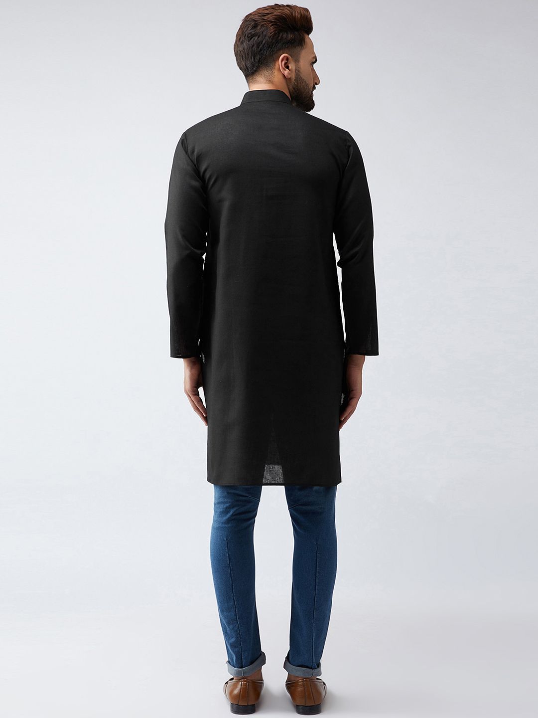SOJANYA Men Black Solid Straight Kurta
