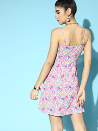 Berrylush Women Pink Tribal Romantic Florals Dress