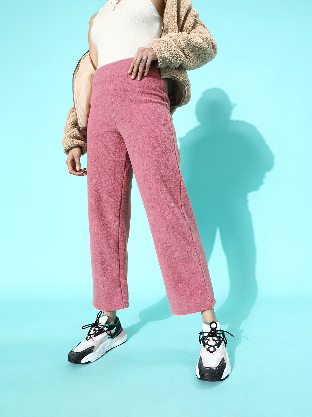 STREET 9 Women Pretty Pink Solid Fleece Trousers