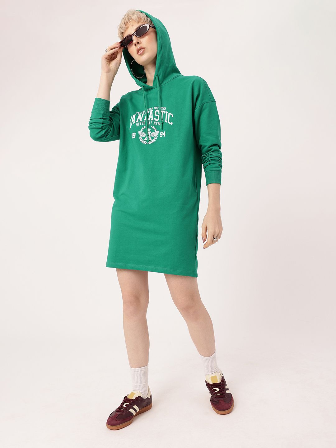 DressBerry Varsity Cool Printed Hooded T-shirt Dress