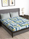 Story@home Grey & Blue Geometric 180 TC Queen Bedsheet with 2 Pillow Covers
