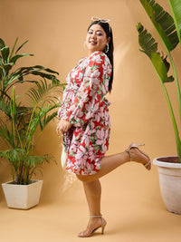 SASSAFRAS Curve Plus Size Floral Printed Fit & Flare Dress