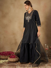 Indo Era Women Ethnic Motifs Embroidered Regular Liva Kurta with Sharara & With Dupatta