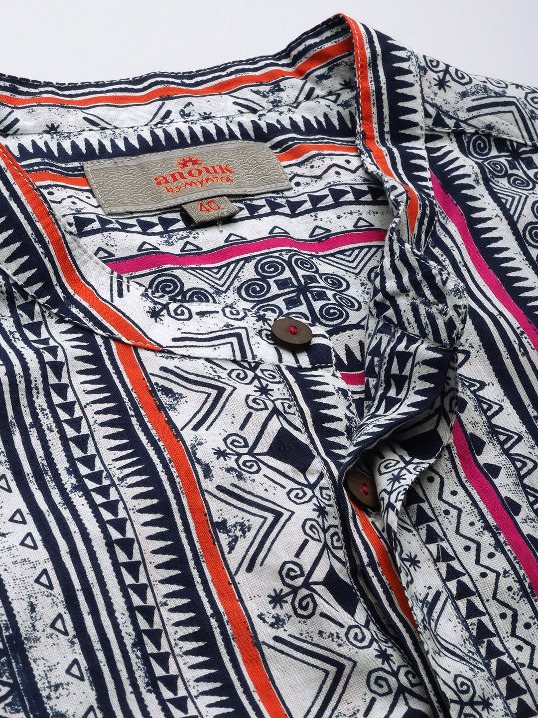 Anouk men white & navy blue kurta