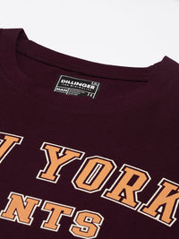 DILLINGER Men Maroon Typography Printed Pure Cotton Oversized  T-shirt