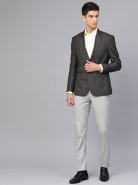 MANQ Men Charcoal Grey Slim Fit Solid Single Breasted Formal Blazer