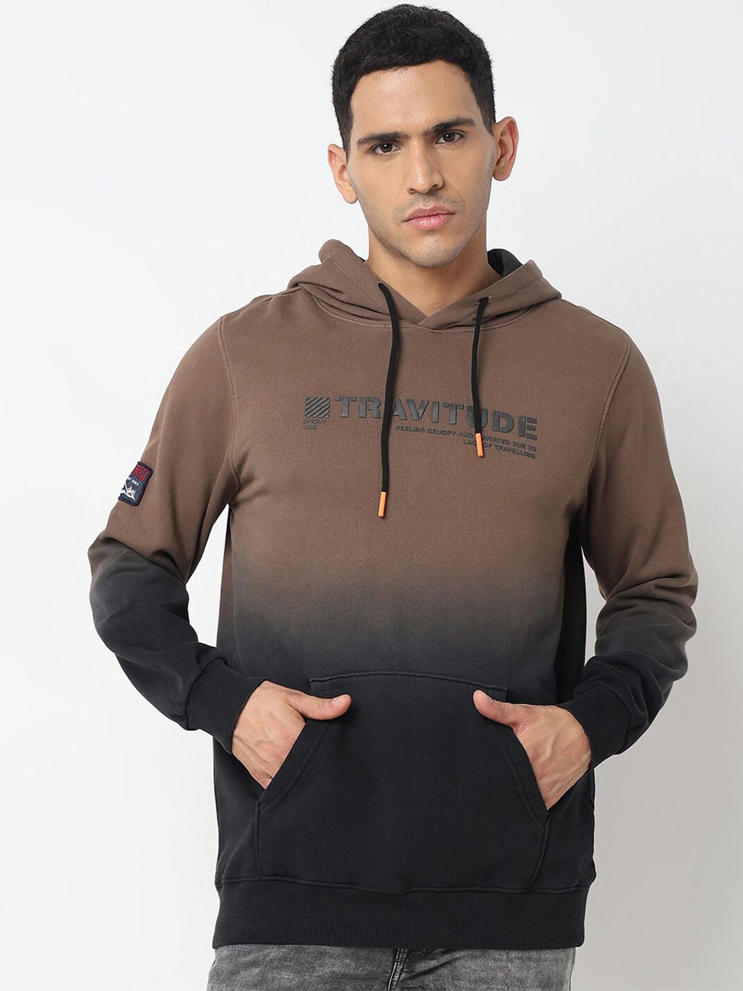 SPYKAR Typography Printed Hooded Cotton Sweatshirt