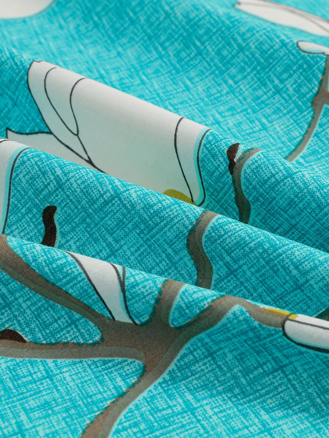 Story@home Sea Green White Floral 144 TC Cotton 1 Queen Bedsheet with 2 Pillow Covers