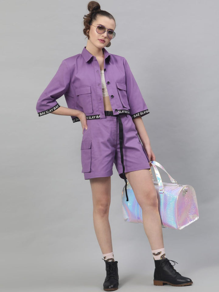 STREET 9 Women Lavender Solid Regular Fit Sports Shorts