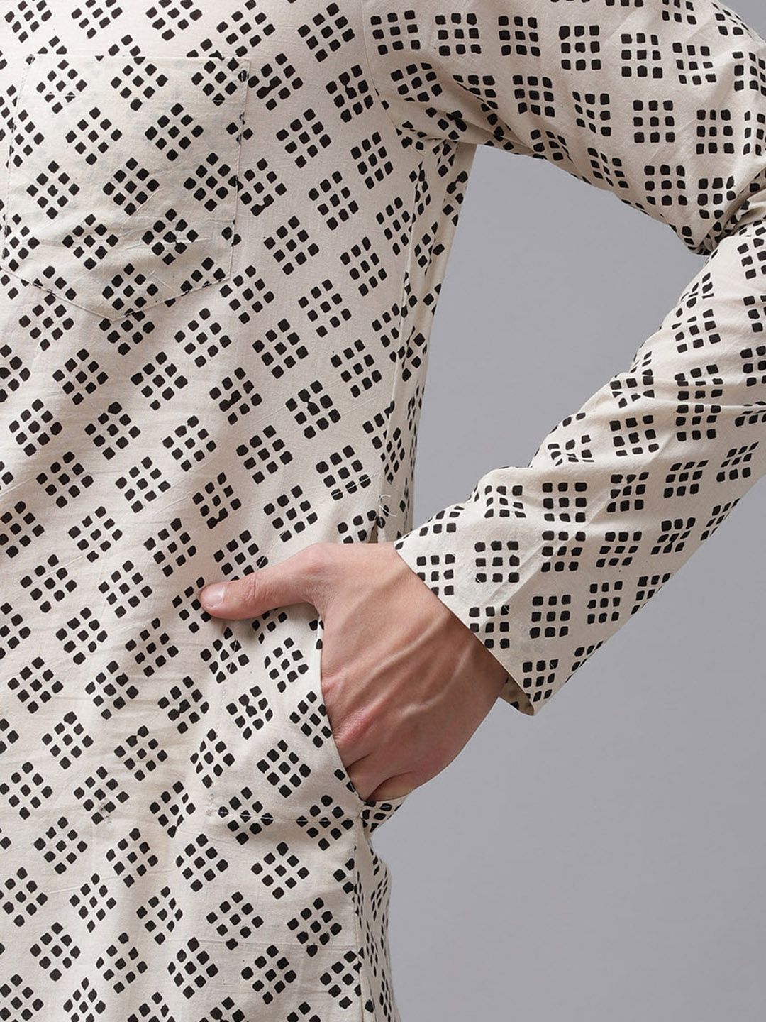 See Designs Men Beige Printed Regular Pure Cotton Kurta with Pyjamas