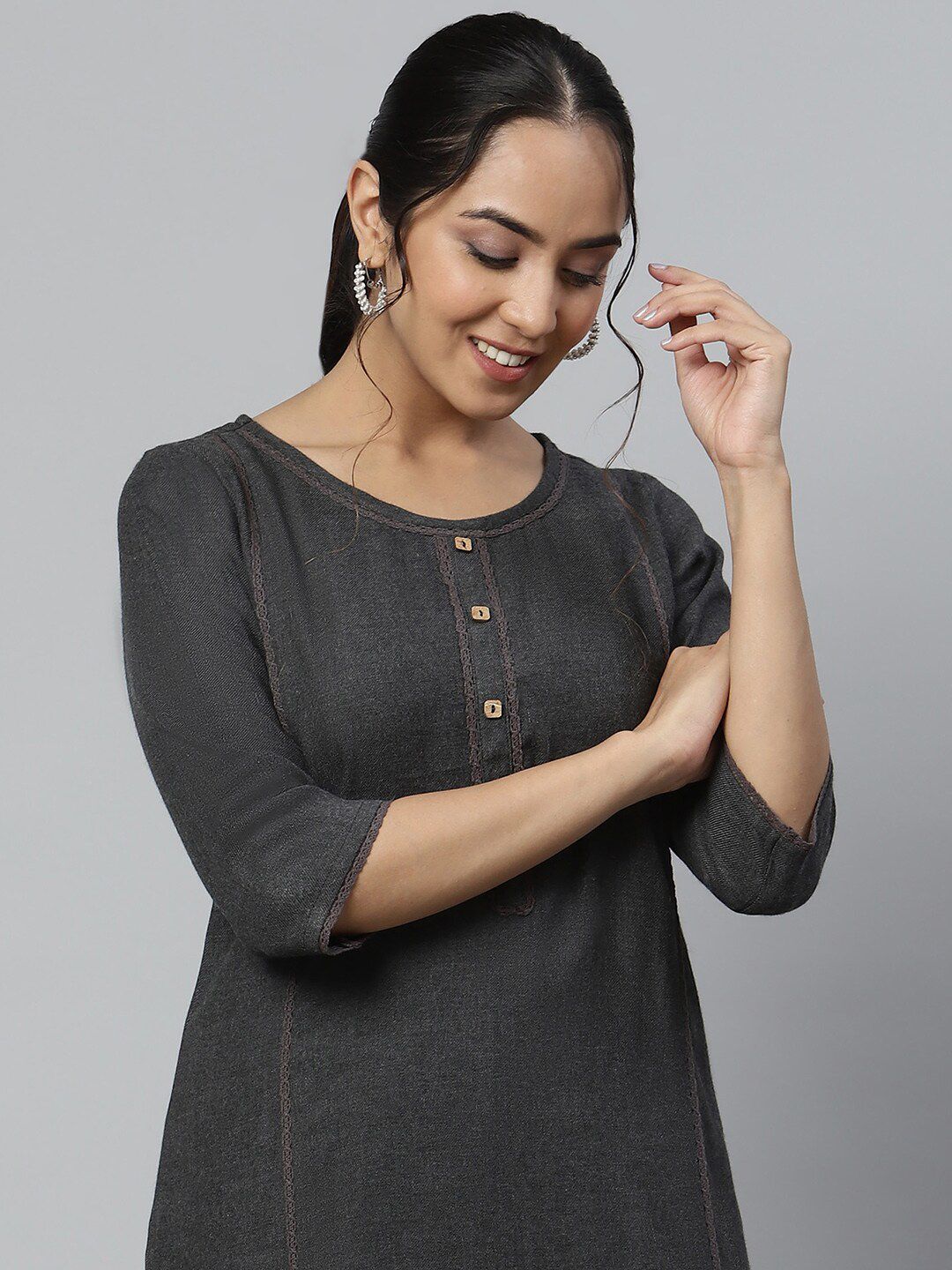 Aurelia Women Grey Solid Viscose Kurta Set with Palazzos