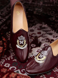 House of Pataudi Men Burgundy Solid Mojaris with Embroidered Detail