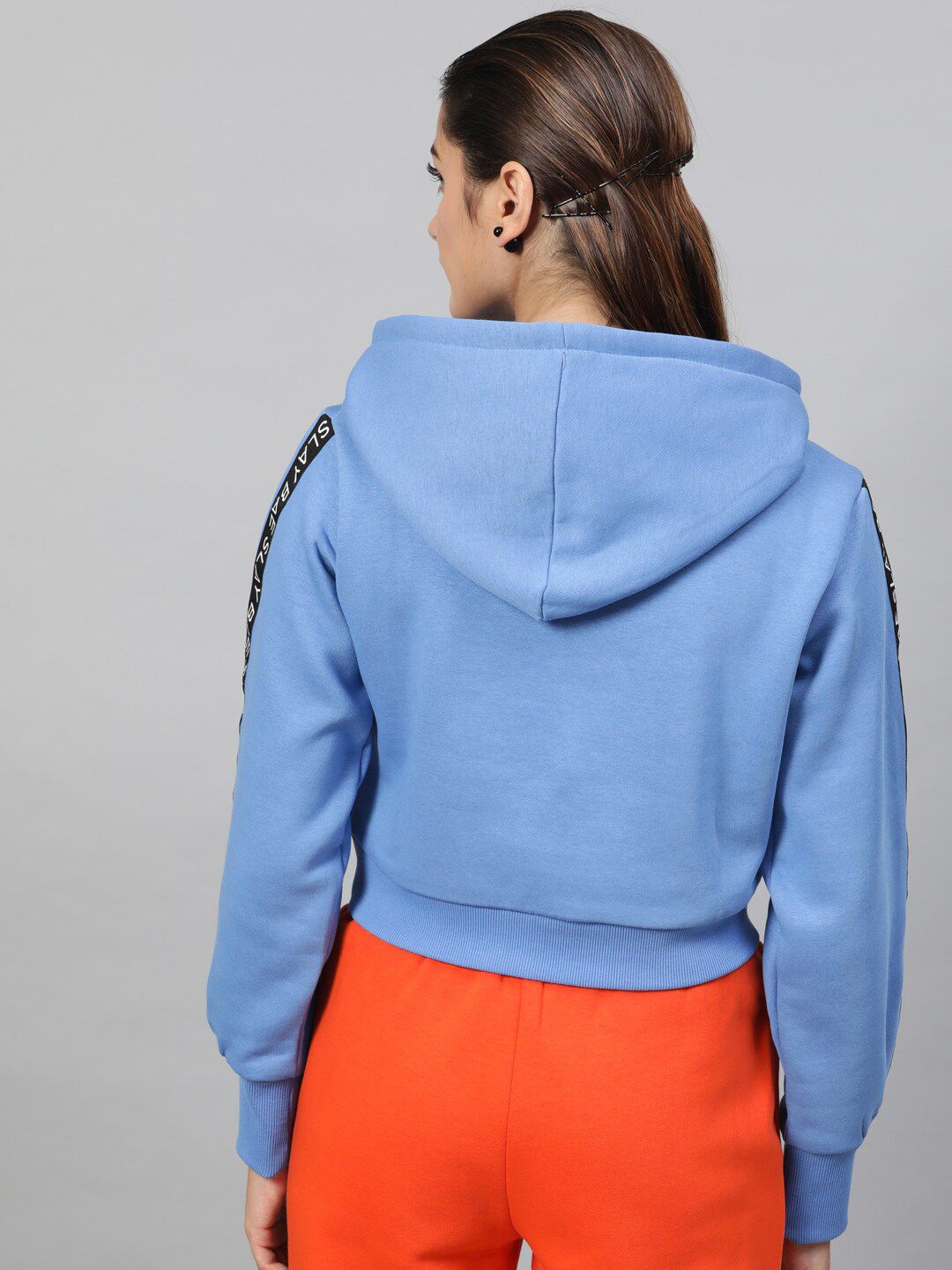 STREET 9 Women Blue Solid Hooded Sweatshirt