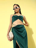 STREET 9 Green Satin Midi Dress