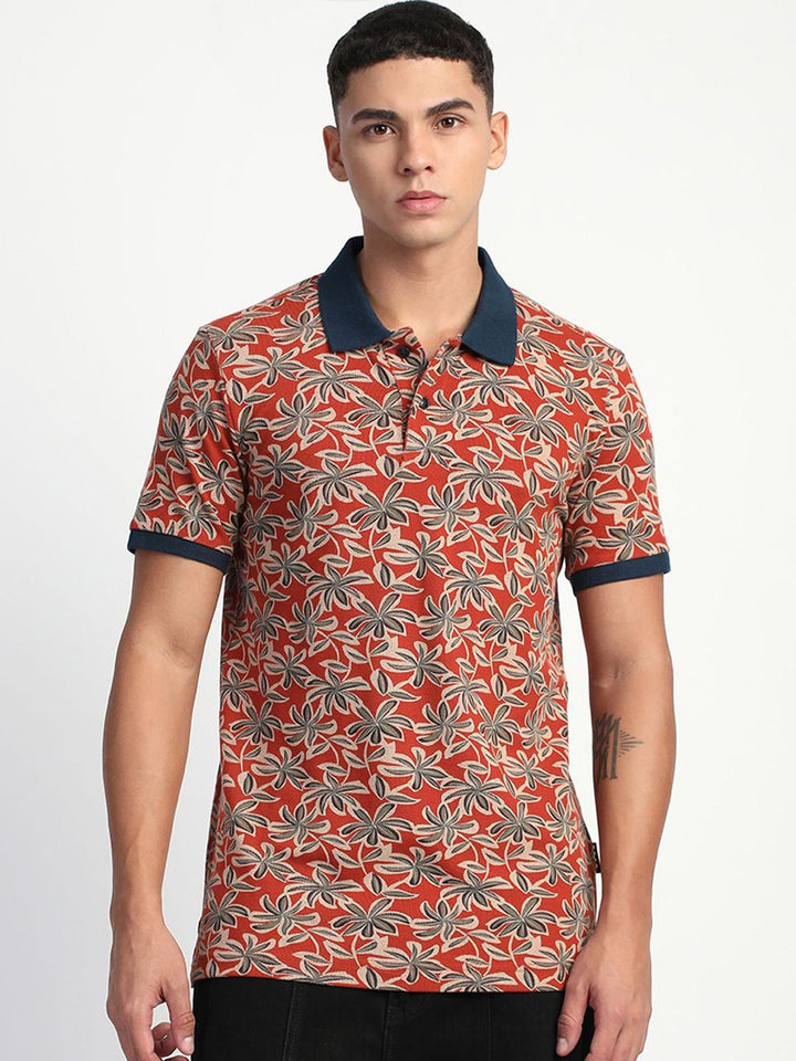 THE BEAR HOUSE Men Tropical Printed Slim Fit Polo T-shirt