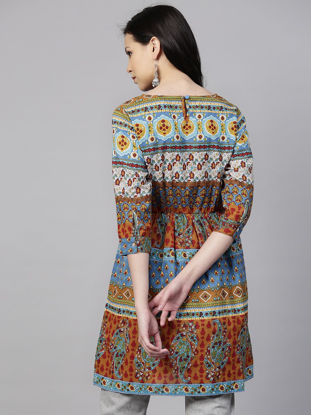 Rain & Rainbow Blue & Orange Printed A-Line Tunic